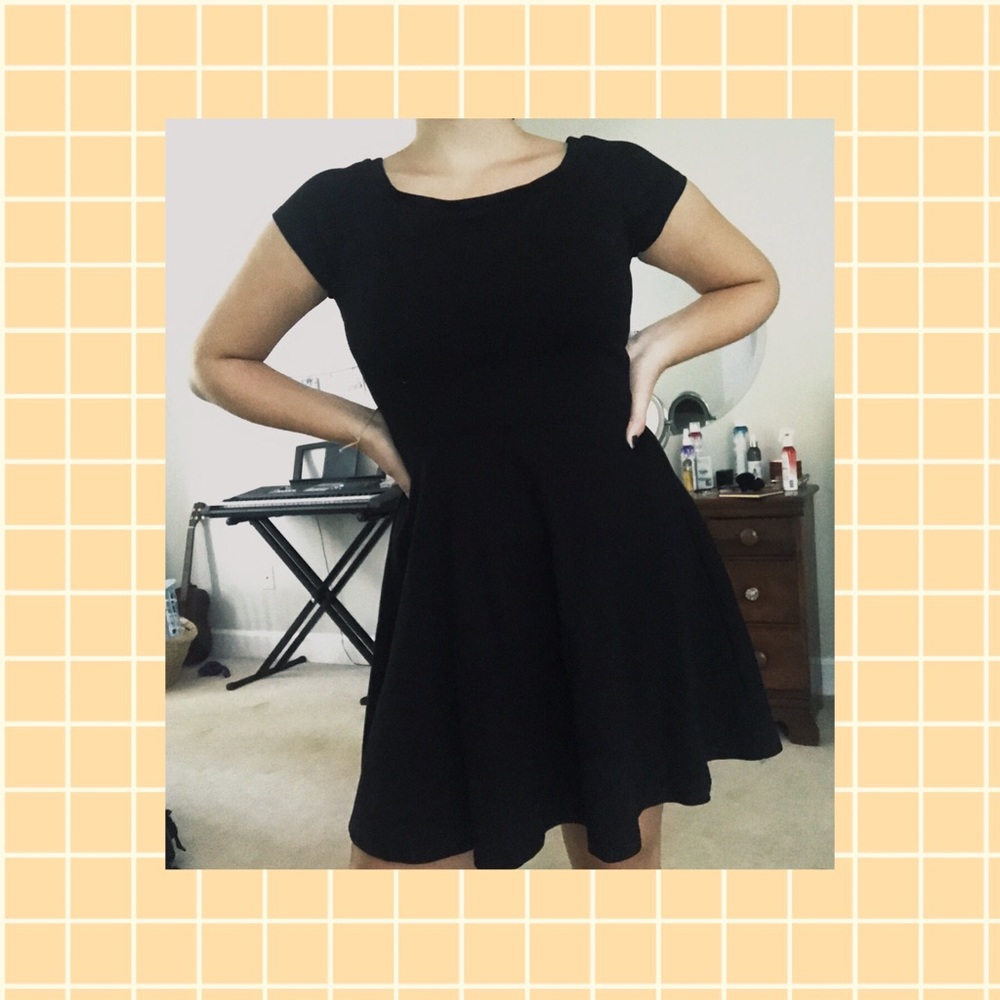Black Wide Neckline Skater Dress